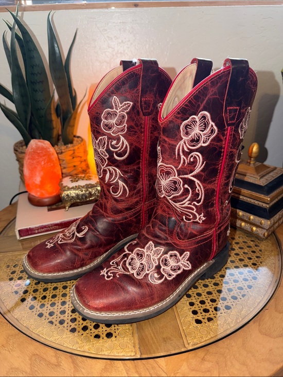 Other - Girls Embroidered Western Cowboy Boots Leather Upper Youth 2
